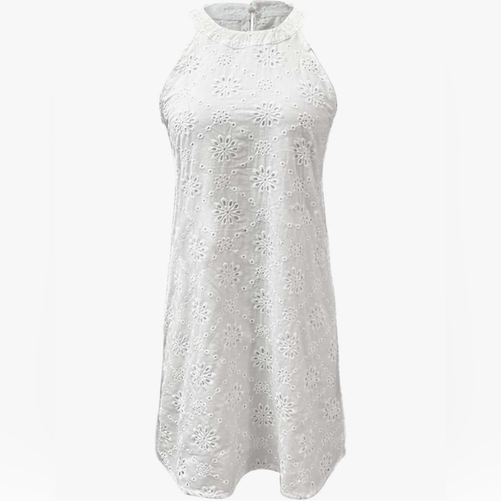 Sleeveless White Eyelet Halter Mini Dress Sz/XXL/ NWOT - Picture 4 of 5
